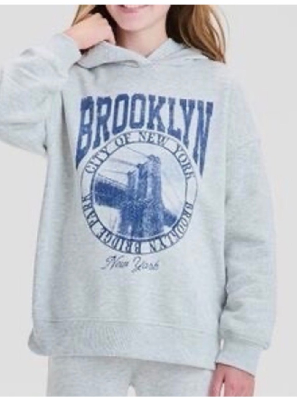 art class Light Gray Hoodie with Navy Brooklyn Graphic